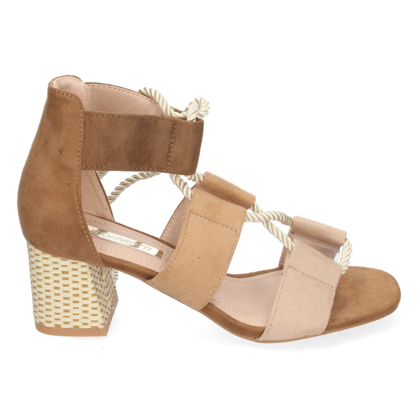 Sandalia de tacón para mujer, estilo cangrejera, cómodas, con cierre de cordones, primavera verano 2022, color apricot.
