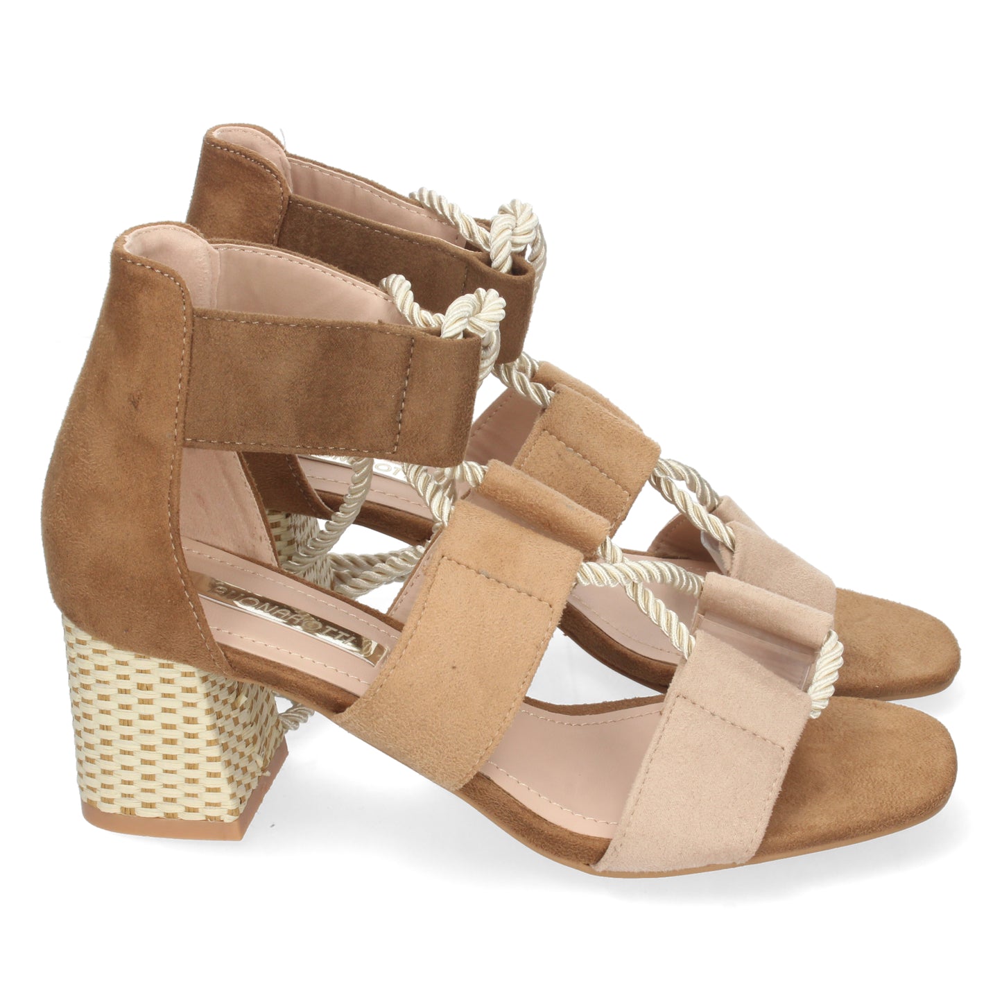 Sandalia de tacón para mujer, estilo cangrejera, cómodas, con cierre de cordones, primavera verano 2022, color apricot.