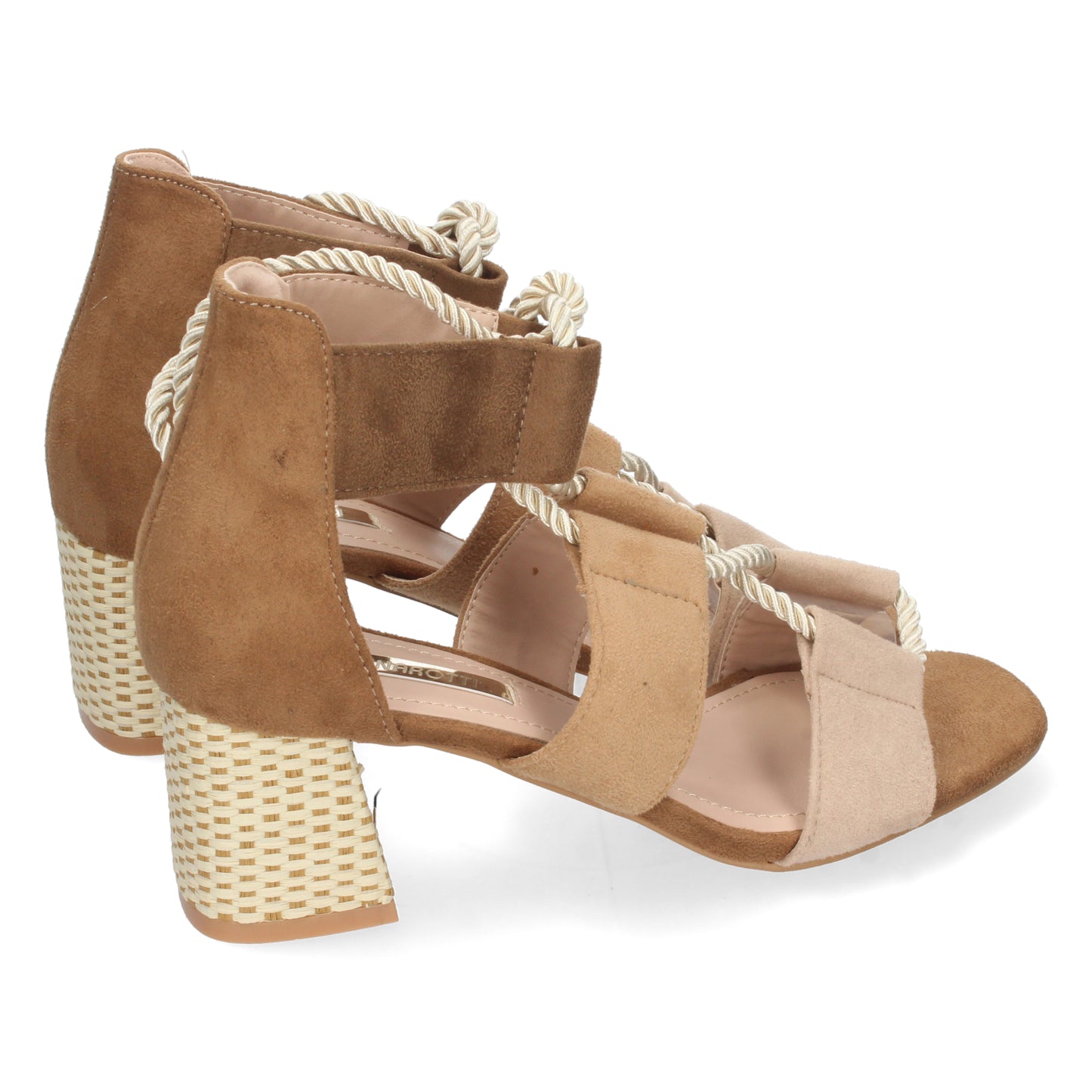 Sandalia de tacón para mujer, estilo cangrejera, cómodas, con cierre de cordones, primavera verano 2022, color apricot.
