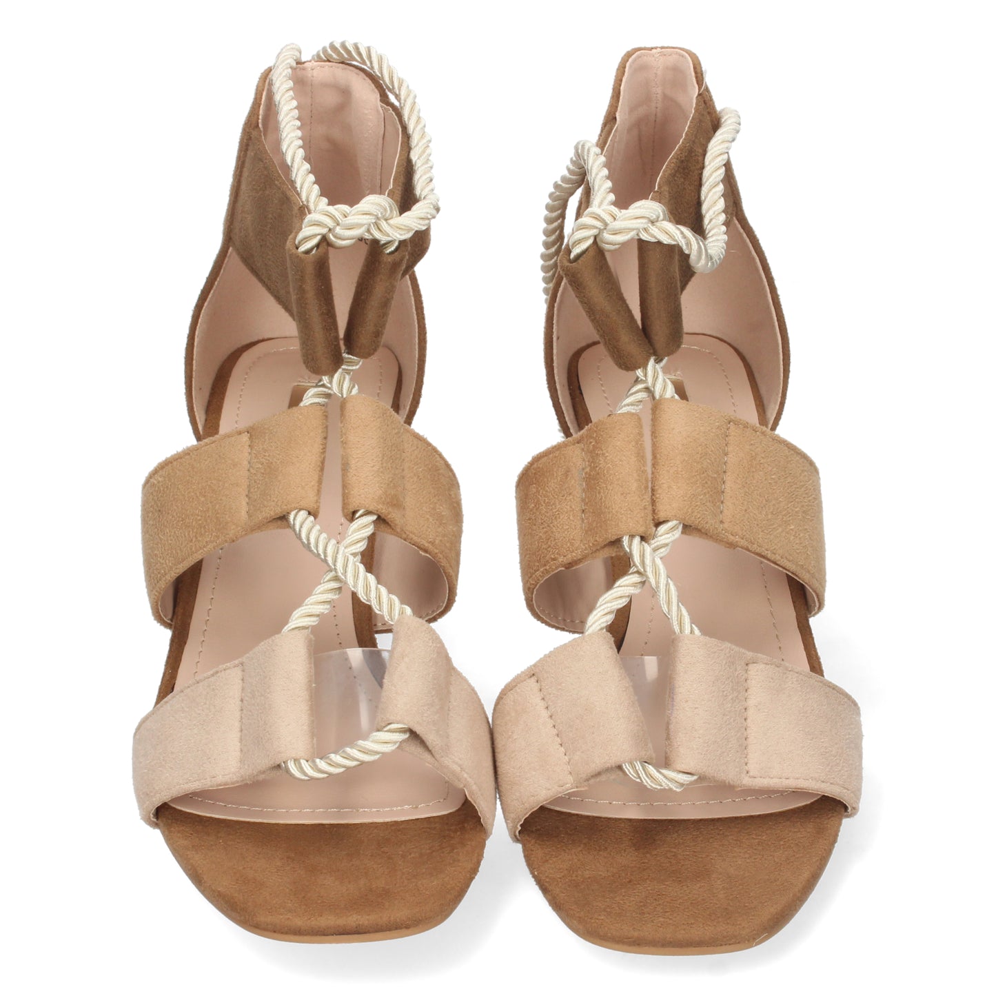 Sandalia de tacón para mujer, estilo cangrejera, cómodas, con cierre de cordones, primavera verano 2022, color apricot.