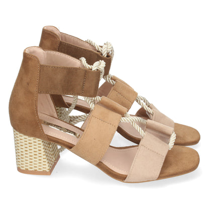Sandalia de tacón para mujer, estilo cangrejera, cómodas, con cierre de cordones, primavera verano 2022, color apricot.